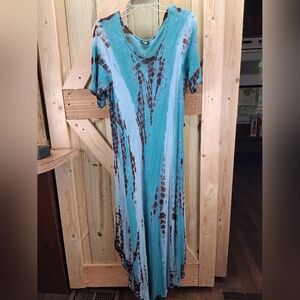 Elegant Teal and Brown Maxi Dress